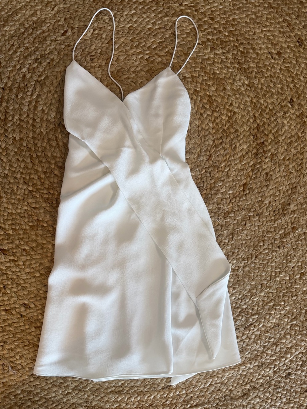 Alice + Olivia White Slip Mini Dress with Draped Wrap Detail